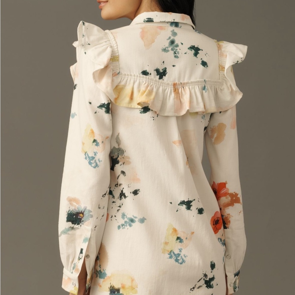 Anthropologie Pilcro Watercolor Floral Ruffle Button-Up Dress- XS- $168- NWT! - Picture 4 of 8